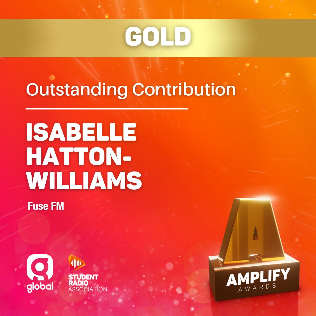 SRA's tweet image. And the Gold Amplify Award, the most outstanding of Outstanding Contributions goes to... Isabelle Hatton-Williams of @FuseFM! 

You are a star ✨ and your team at Fuse thanks you for everything have give and continue to give! 

#SRACON #Amplifies