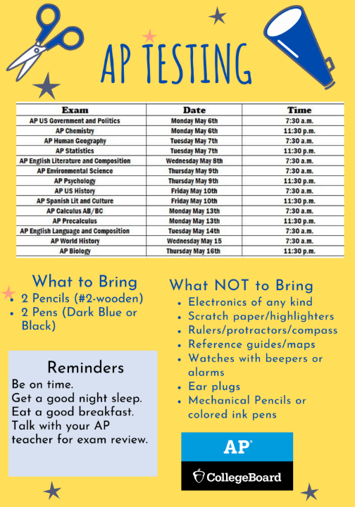 Storm Families...AP Testing is headed our way. See the testing schedule below and you will find information for upcoming reviews from the staff. bit.ly/3Ukpmem