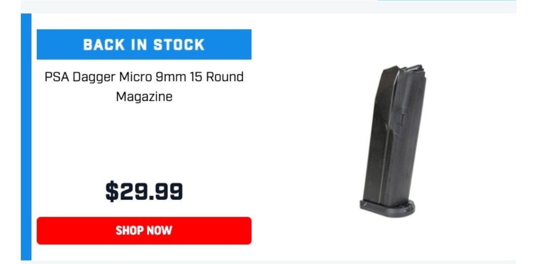 AKballistics's tweet image. PSA MICRO DAGGER 15rd magazines back in stock.  
⭐️➡️ alnk.to/6xJZ7qC
Fits PSA MicroDagger or G43X/48.
Affiliate Link
#9mm #2AShallNotBeInfringed 
#StandardCapacity #GunDeals #Guns
@palmettoarmory