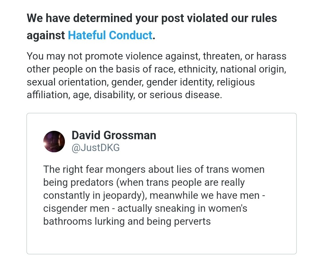 Elon Musk's policies allow for comments about trans people, but if you mention 'c🙃s' it's considered violent, threatening and harassing? If that's not the case, how did my language 'promote violence against, threaten or harass'?