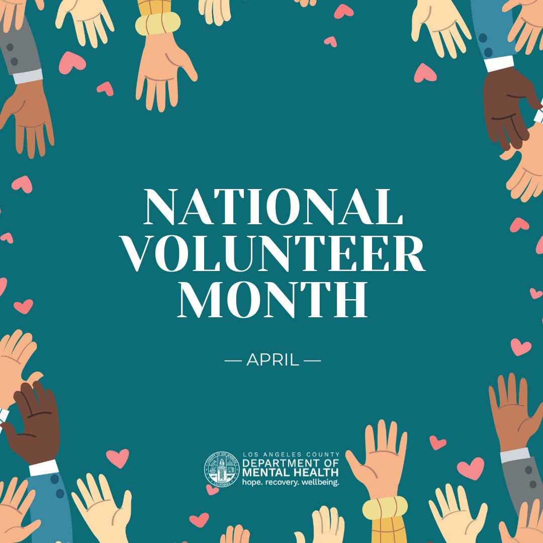 April is the month of giving back and making a difference!💙 This #NationalVolunteerMonth you can give back to your community by registering for volunteer opportunities throughout Los Angeles County at volunteer.lacounty.gov #LACDMH #Volunteer