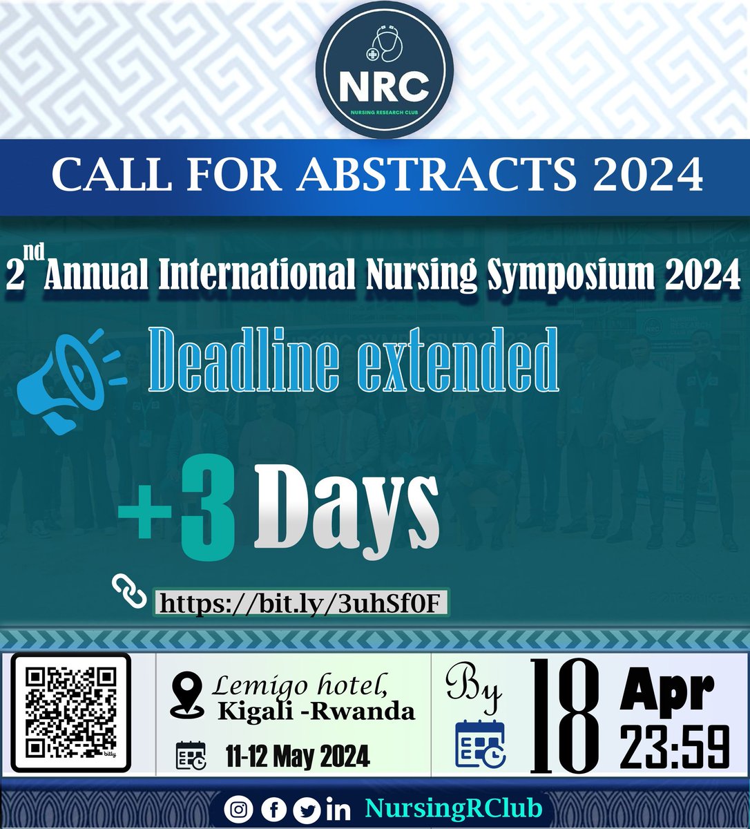 Embrace the chance to showcase your research on an international stage. The extended abstract submission deadline is a great chance for researchers to make their voices heard in the global nursing community. #NRCSymposium2024 @NurseEducToday @Nursingworld_Ng @nursesonair