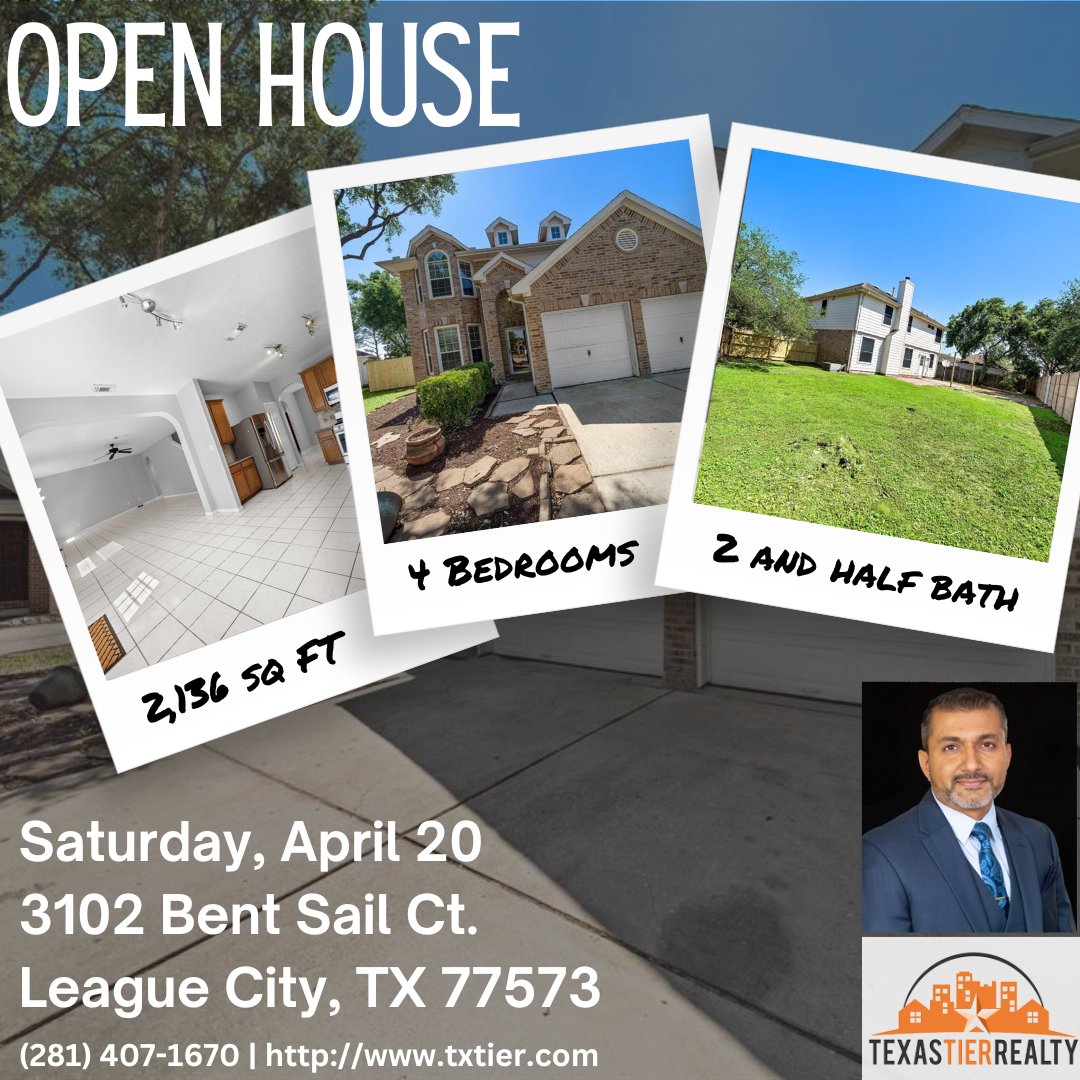 Join us this weekend for our open house! Newly listed: 4 bedroom, 2 and half bath single-family home located in the South Shore Harbour subdivision! 

Saturday 11am-1pm and Sunday 1pm-3pm.

#openhouse #newlylisted #housegoals #leaguecity #realestate #realty #texastierrealty