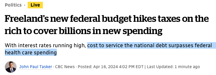 *Of course* the Prime Minister who thinks you should renovate your home on credit card debt is now spending more on debt interest than on health care. He is bankrupting us all.