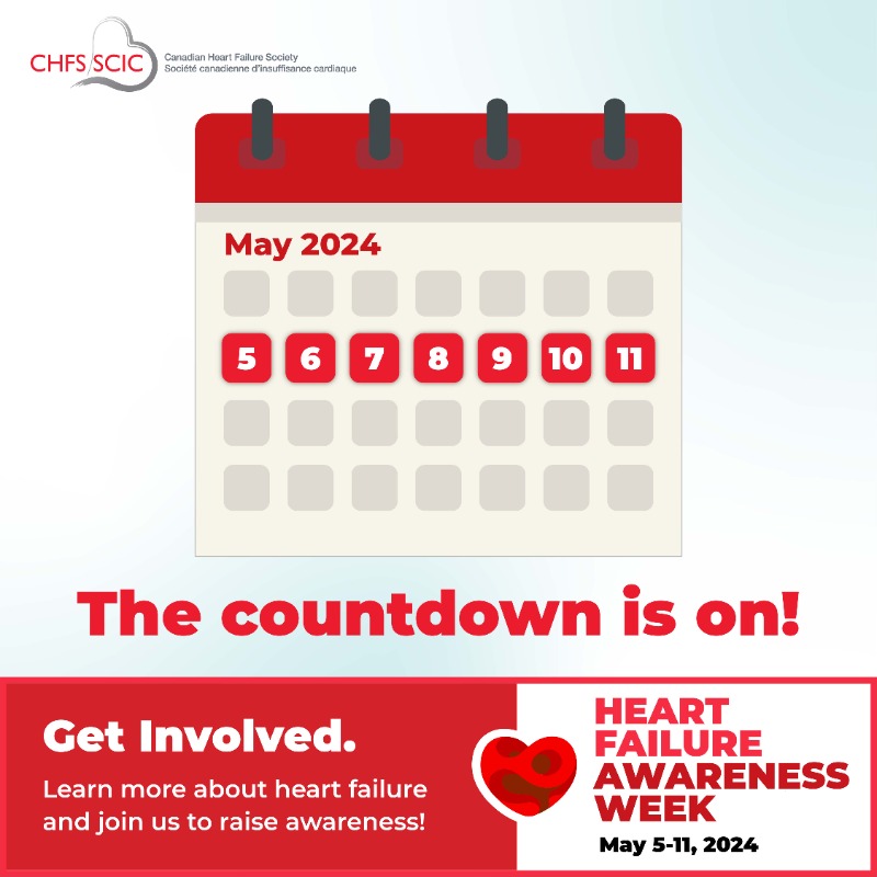 The countdown to Heart Failure Awareness Week 2024 has begun! Get involved and learn more about how you can make a difference. Follow @CanHFSociety for updates and visit heartfailure.ca to access downloadable resources. #HeartFailureWeekCan