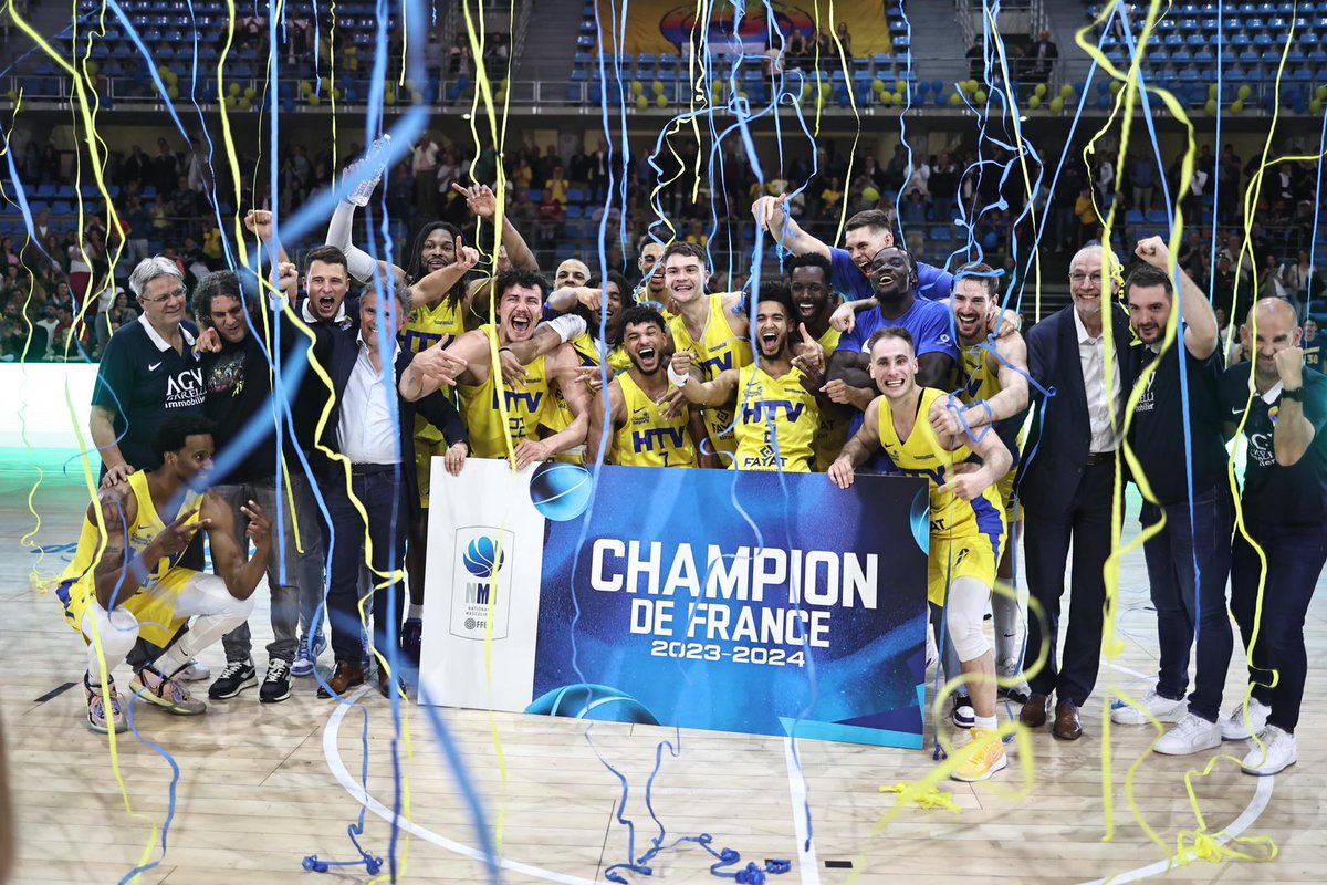 ffbasketball's tweet photo. 👑 Le HTV Basket sacré Champion de France de Nationale Masculine 1 ! 🇫🇷

Premier du Groupe A et du classement général de #NM1, le club varois  succède au Rouen Métropole Basket au titre national de la division et retrouvera la saison prochaine la 2ème division masculine professionnelle (PRO B).