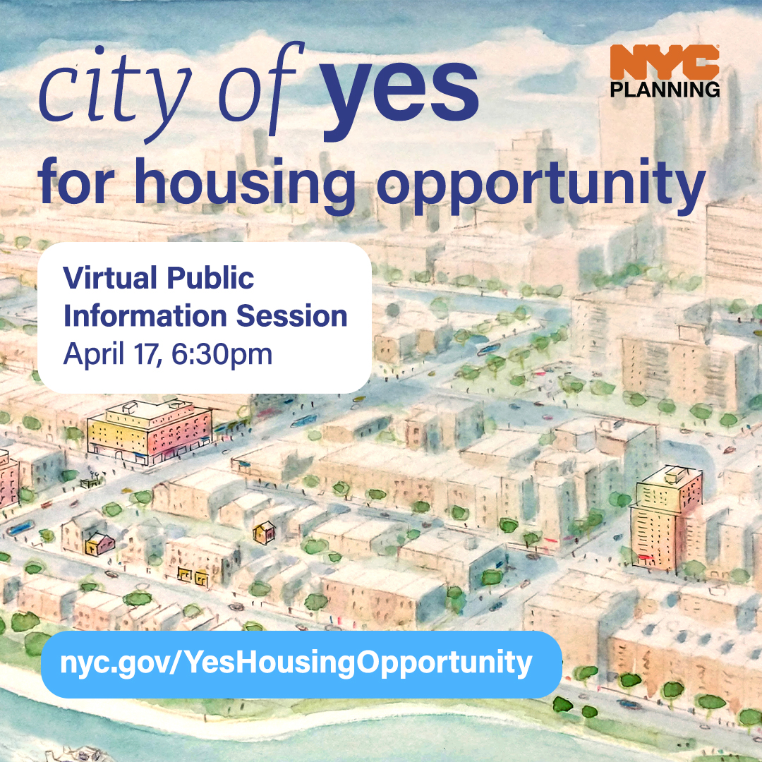 Join us TOMORROW to learn about the #CityofYes for Housing Opportunity plan to: ✅Create more affordable housing in high-demand areas ✅Lift parking mandates ✅Allow small apartment buildings + accessory dwelling units in low-density areas And much more: tinyurl.com/mrbyrxcm