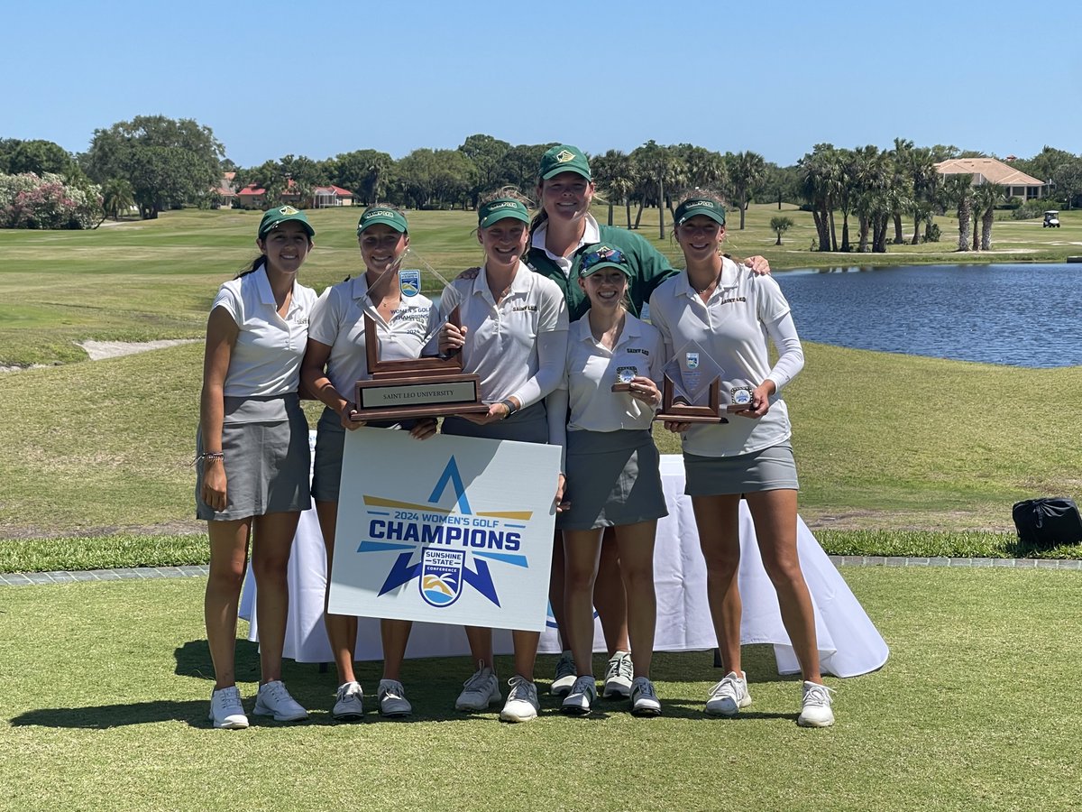 Congratulations to Saint Leo Women's Golf on winning the 2024 SSC Championship. It is their first in program history. The Lions posted a three-day score of 897 (+33) to secure the win. Saint Leo's Maya Cote won the individual title shooting a 215 (-1).

#SSCgolf | 🌴☀️⛳️