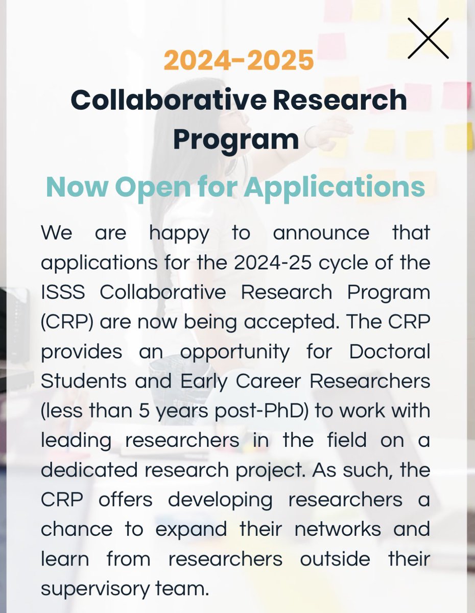 We are now accepting applications for the 2024-2025 ISSS Collaborative Research Program! Visit itriples.org/crp-projects-2… to learn more about this year’s 5 projects & their mentors. Application deadline: Sat June 1, 2024