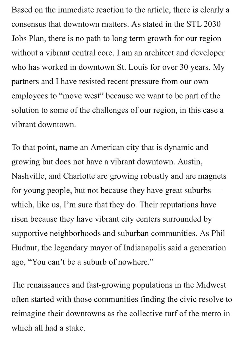Steve Smith touches on this a little bit in his op ed in Biz Journal.  To the outside world chesterfield, Clayton, Ballwin, etc do not matter. 

bizjournals.com/stlouis/news/2…