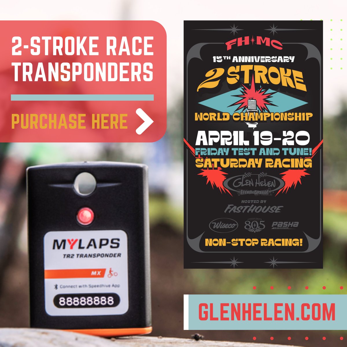 🚨 Calling all 2-Smokers 📡 . The 15th Annual Wiseco 2-Stroke MX World Championship hosted by Fasthouse race is coming up fast ⚡⚡⚡ . Purchase your transponder here: 📲 shorturl.at/ghovG 👈