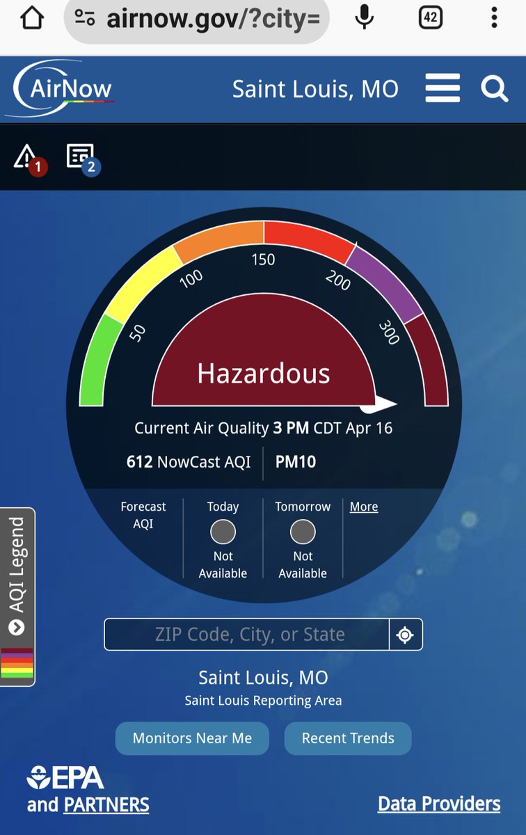 According to the federal gov't, St Louis currently has a 'hazardous' air quality index & says, 'Everyone should stay indoors and reduce activity levels. Stay tuned to local news media for advisories,' but I'm not finding any local news media advisories. 🤷
airnow.gov/?city=Saint%20…