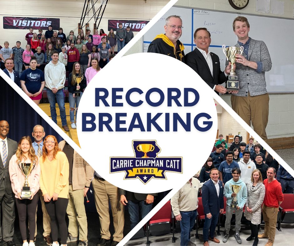 Iowa's youth are making waves! 🌊 Celebrating 43 high schools honored with the Carrie Chapman Catt Award for registering over 90% of eligible students. Cheers to shaping a brighter democratic future together! To learn more about this program visit sos.iowa.gov/youth/carriech…
