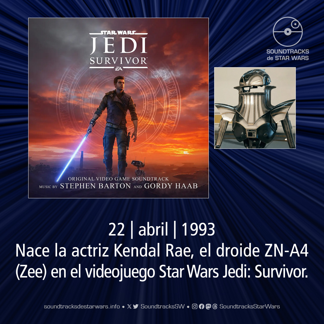El 22 de abril de 1993 nace la actriz Kendal Rae, el droide ZN-A4 (Zee) en el videojuego Star Wars Jedi: Survivor. On April 22, 1993, actress Kendal Rae, the droid ZN-A4 (Zee) in the video game Star Wars Jedi: Survivor, was born. #StarWars #KendalRae #zna4