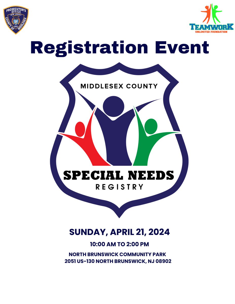 The Middlesex County Prosecutor’s Office is hosting a registration event for the Middlesex County Special Needs Registry. The event will be held at the Autism Awareness Baseball Challenge located at Community Park in North Brunswick from 10 AM- 2 PM.