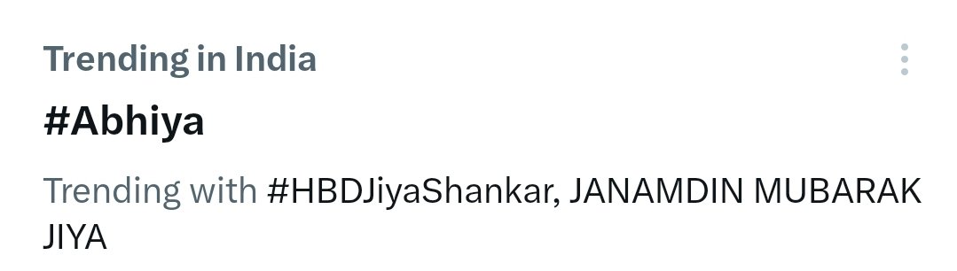#Abhiya trending with #HBDJiyaShankar 

JANAMDIN MUBARAK JIYA