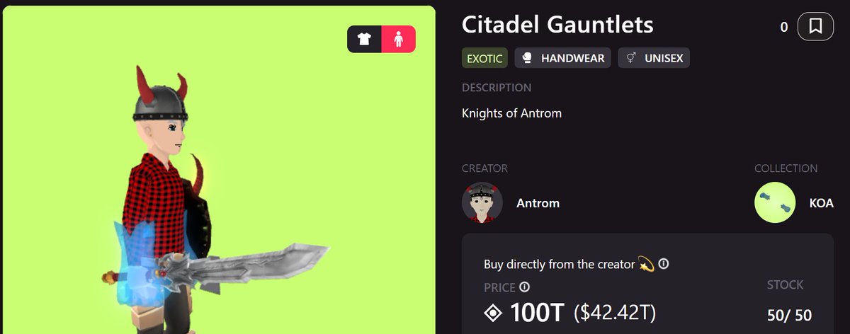 KnightsOfAntrom's tweet photo. To celebrate the upcoming Sunken Citadel Dungeon release, we are selling the first "EXOTIC" category wearable in #Decentraland. The gauntlets will go on sale for 30 #MANA in the Decentraland marketplace on Wednesday, April 17th, and will only be available for 24 hours. Good luck!

https://t.co/yAYDMbDzXD