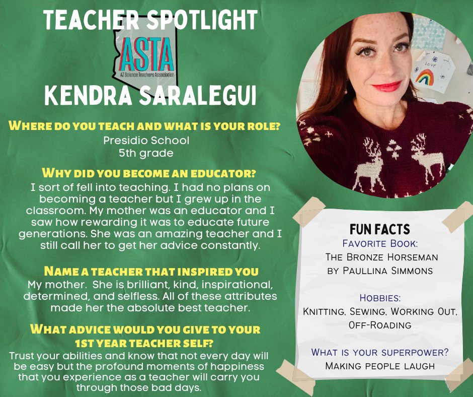 Springing into Spring w/more #TeacherSpotlight celebrations! Congrats to Kendra Saralegui, 5th Grade Teacher at Presidio School @PresidioSchool for the week of April 18-24 🌟We think you are #ASTAmazing!