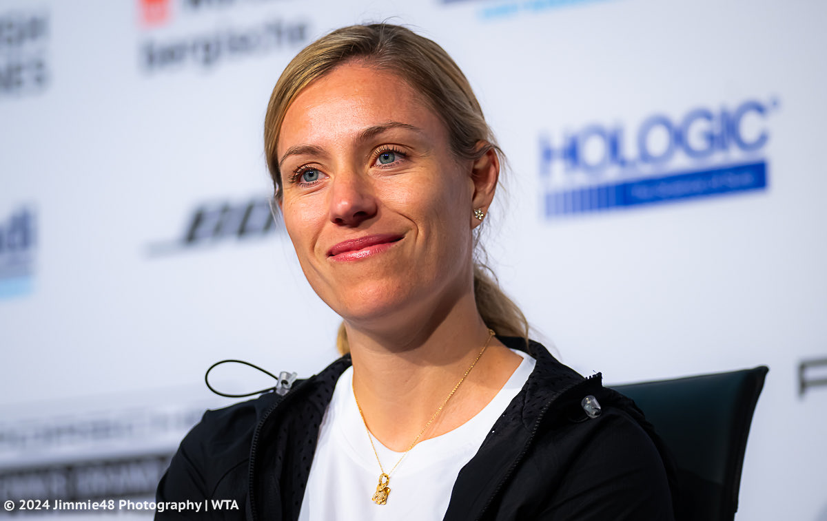 Angelique Kerber talks to the media in Stuttgart on Tuesday.