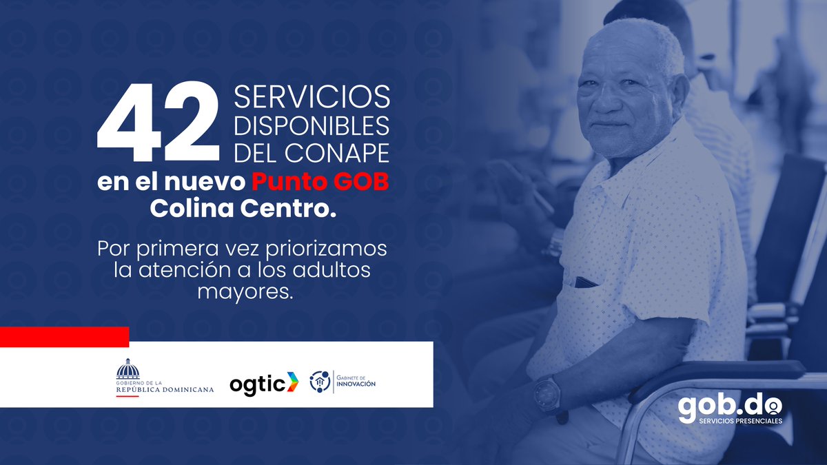 AdessRD's tweet photo. Descubre la innovación en el Servicio Público:
Ahora puedes acceder de forma fácil y rápida a los 42 servicios disponibles del @CONAPERD, en el nuevo Punto GOB. de Colina Centro.

¡Priorizando la atención a nuestros adultos mayores! 

#AtenciónPrioritaria
#ColinaCentro
#PuntoGOB https://t.co/HCCvmzcQA4
