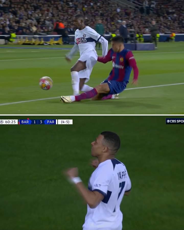 KYLIAN MBAPPE FROM THE SPOT TO PUT PSG UP ON AGGREGATE AFTER CANCELO WAS CALLED FOR THE PENALTY. BARCA ARE TEN MEN DOWN AND XAVI HAS BEEN RED CARDED AS WELL. THEY'RE BLOWING THIS TIE AT HOME 😮