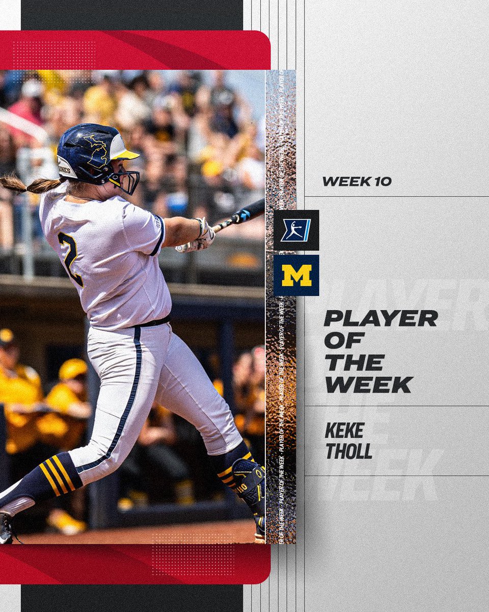 NCAASoftball's tweet photo. This week’s Player of the Week is @keke_tholl of @umichsoftball!

@michellachester breaks down her Player of the Week from Week 10. Who is yours? 🤔

#NCAASoftball https://t.co/Hes0aiWAMk