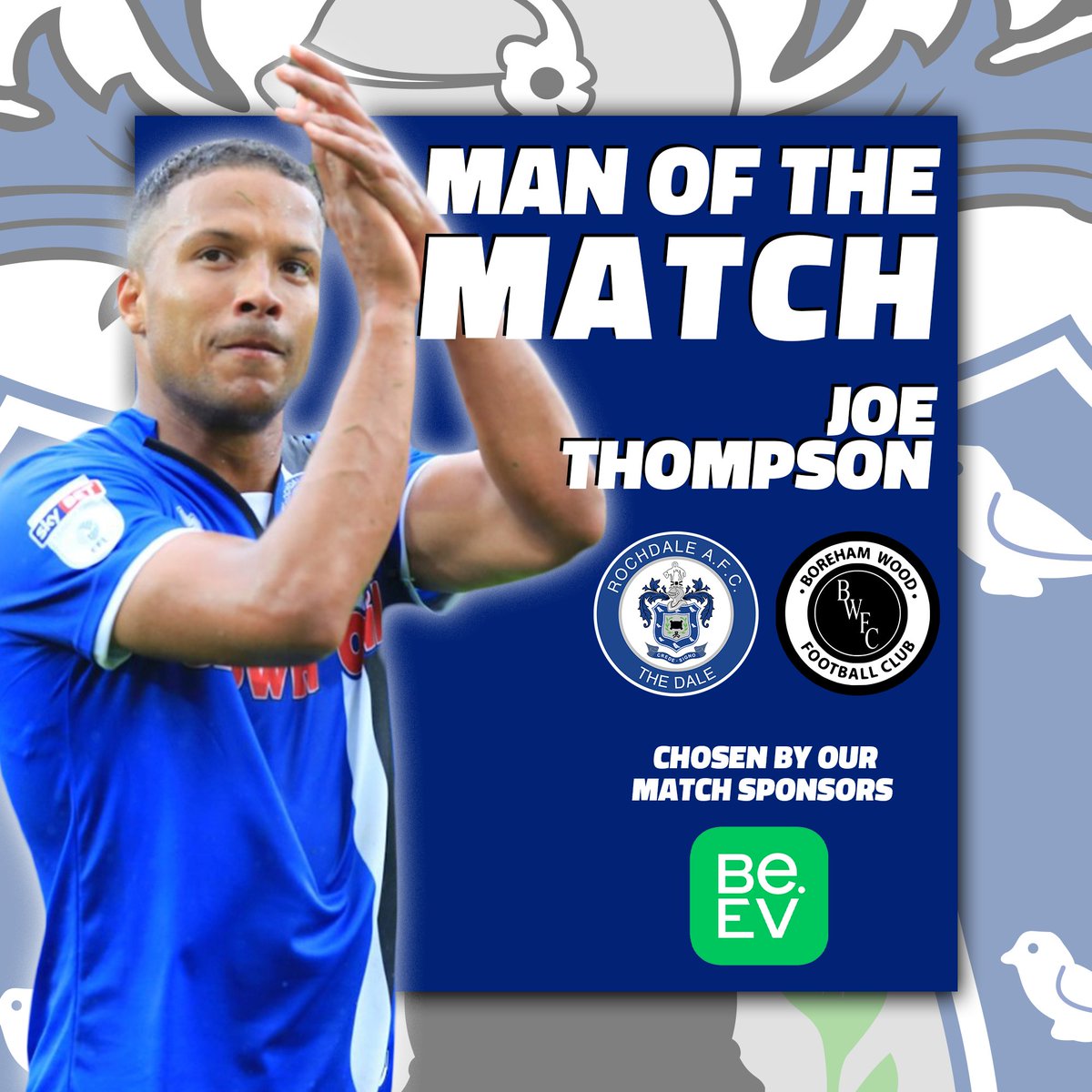 officiallydale's tweet photo. 86' Tonight's Man of the Match, sponsored by @BeEV_Charging...

@IAmJoeThompson 💙👏

#RAFC 0-0 #BorehamWood https://t.co/taGy8MJgaK
