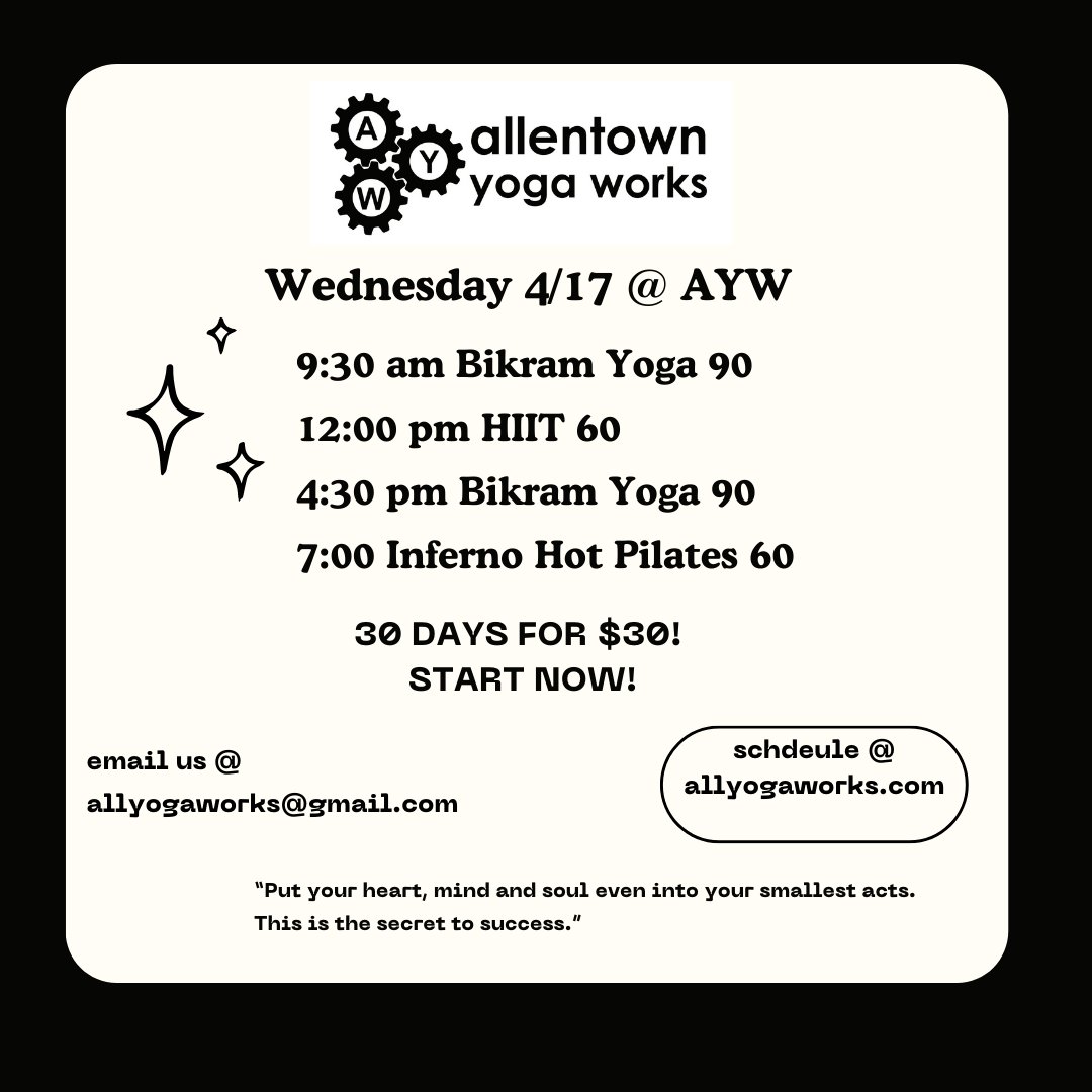 allyogaworks's tweet photo. 30 day intro for $30 Best deal anywhere!
Unlimited classes!
Thai Yoga Massage therapy by appointment
50% first visit.
https://t.co/QgCcH1jG0O
#originalhotyoga
#yoga
#yogalove #allentownpa #allentownpennsylvania #lehighvalleypa #eastonpa #bethlehempa https://t.co/Bl4oobgdQF