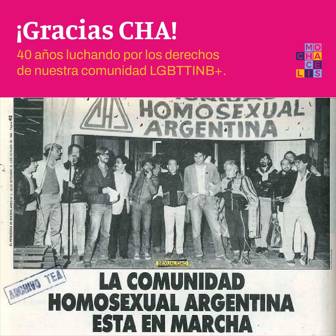 🏳️‍🌈 Celebramos estos #40Años de lucha y organización de la Comunidad Homosexual Argentina (CHA). Una historia de activismo ininterrumpido por los derechos LGBTTINB+. 👉 La @CHAArgentina es una organización social que lucha por los derechos humanos de las personas LGBTTINB+.