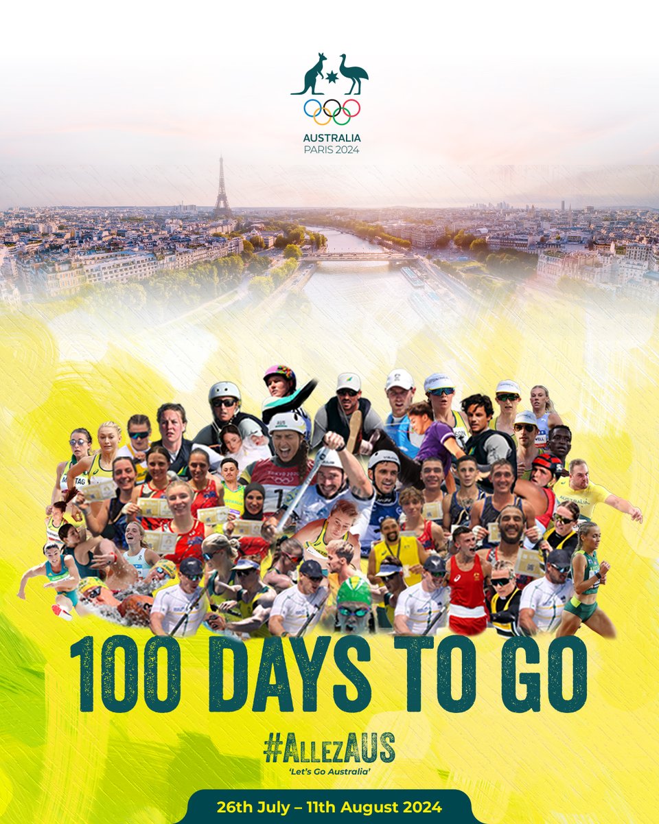 It's starting to feel just around the corner! Just 1️⃣0️⃣0️⃣ days until the #Paris2024 Olympic Games kick off!! #AllezAUS | @Paris2024 | @Olympics