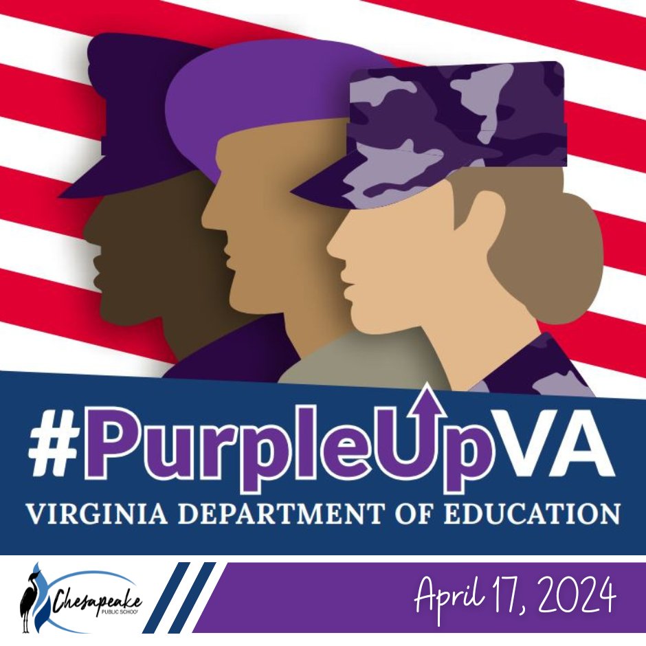 🇺🇸 Virginia is home to over 77,000 military-connected children, and we encourage you to show your support for them by wearing your purple gear tomorrow for the annual “Purple Up! For Military Kids” day! 💜 The day pays tribute to our military community and their families. 🎉