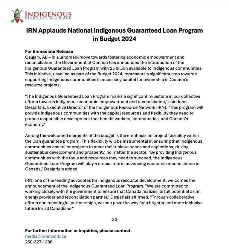 @IRN_Indigenous release on Canada finally announcing a National Indigenous Loan Program 👏