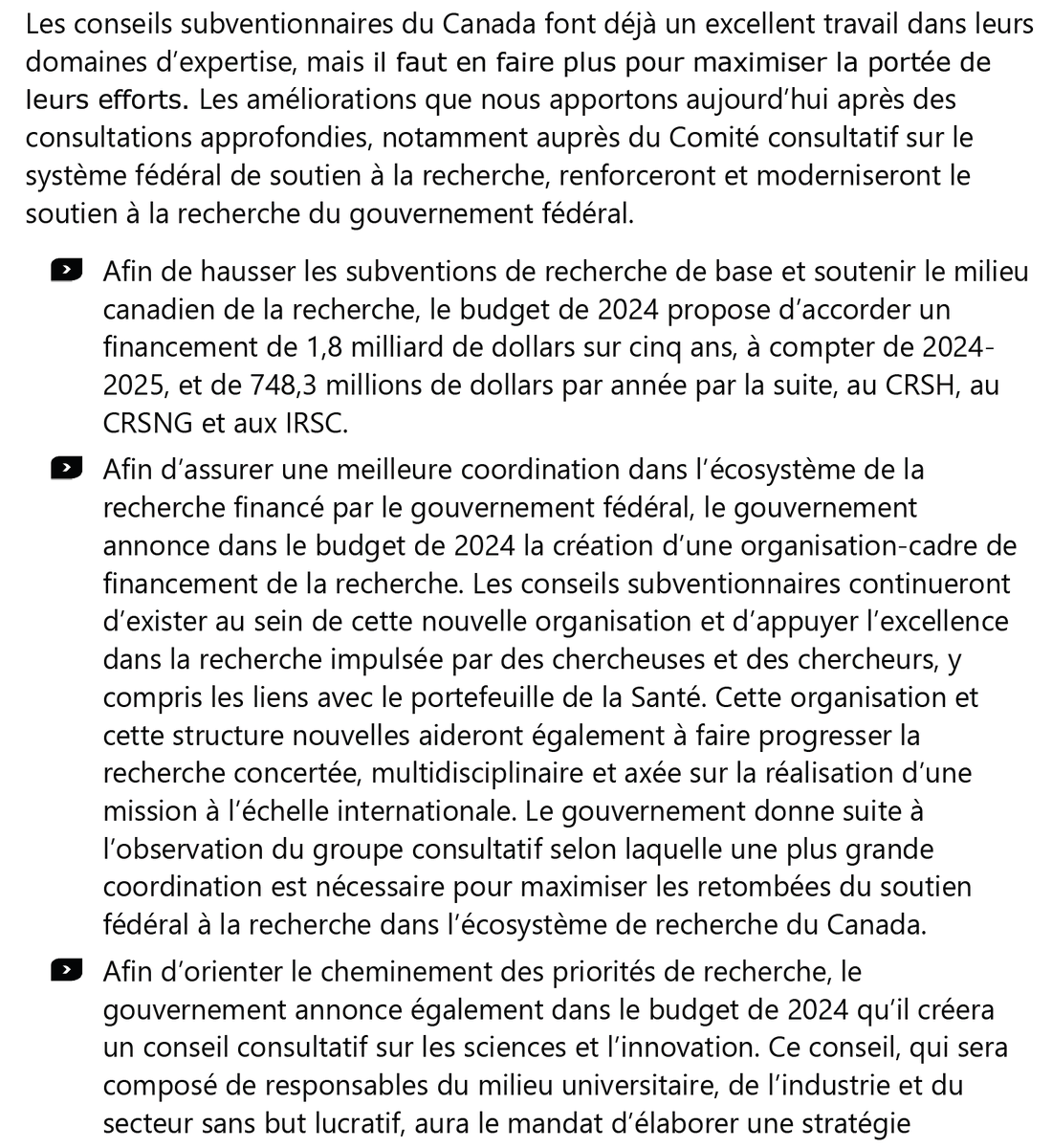 fbouchard's tweet photo. La recherche a une place dans le budget 2024. Chap4pp.196-201 et autres:plusieurs des recommandations de notre #BouchardReport. Soulignons le geste majeur pour mieux soutenir nos étudiantes et étudiants,la relève en recherche dont nous avons tant besoin. https://t.co/LdfidayLGw https://t.co/DABEdvWxtf