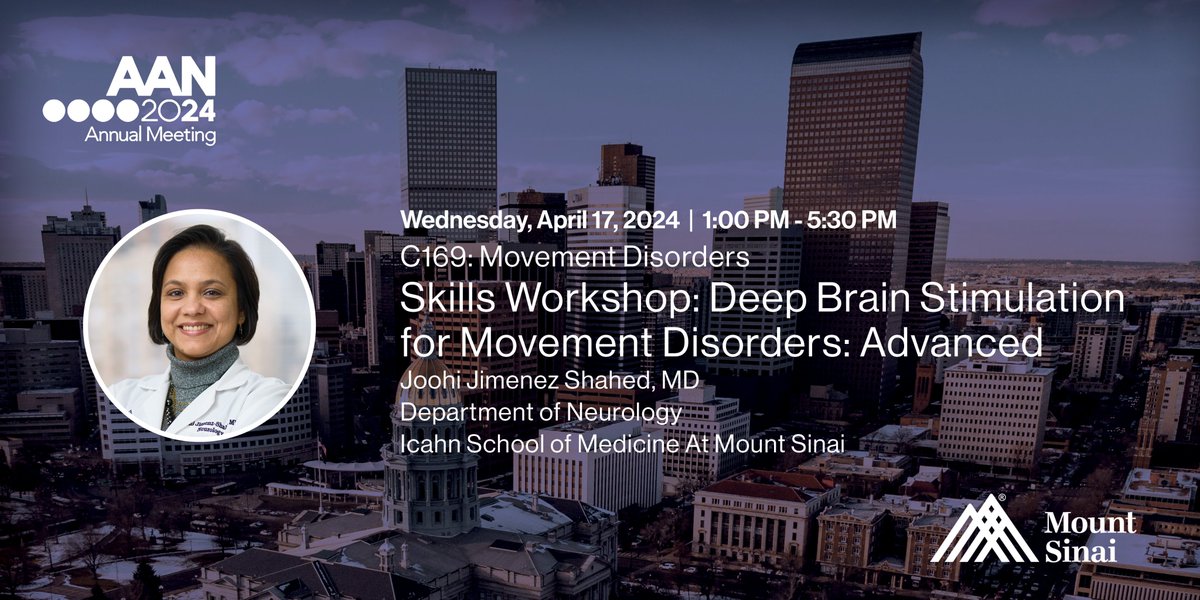 Happening this afternoon! Join Joohi Jimenez Shahed, MD for 'Deep Brain Stimulation for #MovementDisorders: Advanced' from 1:00 - 5:30pm. Enhance your #DBS programming skills in this hands-on workshop. #AANAM