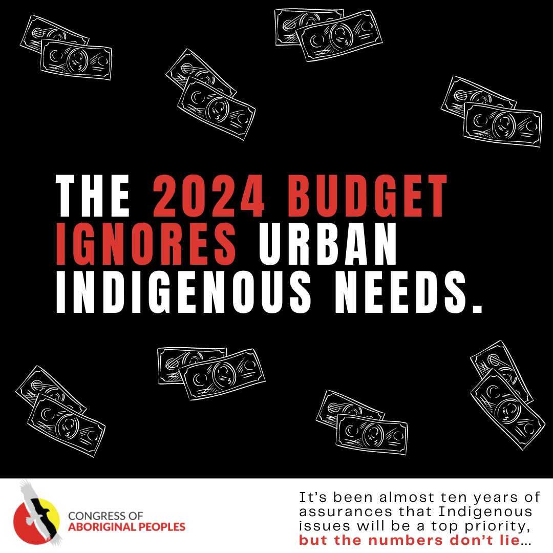 The Government of Canada's #Budget2024 ignores Urban Indigenous needs‼️ 📢SHARE 📢 Today, 80% of Indigenous peoples live off-reserve. Yet, the budget fails to take any meaningful steps to address the urgent needs of most Indigenous Peoples. #WeAreIndigenous #budget2024 #cdnpoli