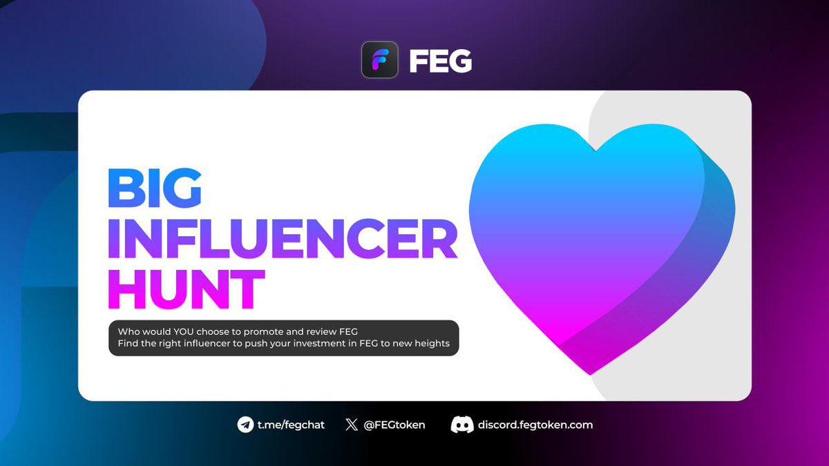 ‼️THE BIG INFLUENCER HUNT‼️ “WE ARE LOOKING FOR MORE INFLUENCERS” 🔍 Opportunity: We seek an active influencer in your country interested in working with us, their language does not matter! Earn $100 in FEG tokens for successful referrals💸 ✨ Your role: 1. Connect with…