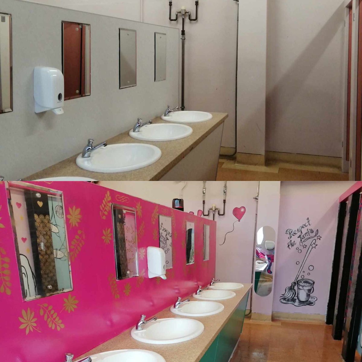Some before and afters of our amazing project at @Gala_Academy in the girls toilets. Working with young people who designed, prepped and painted the toilets over the Easter holidays they have breathed new life into the space and learnt some amazing skills in the process.