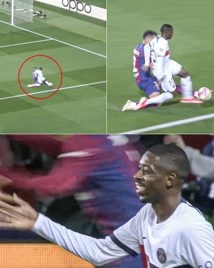 Ousmane Dembélé's reaction after drawing the penalty that put PSG up on aggregate against Barcelona 😅