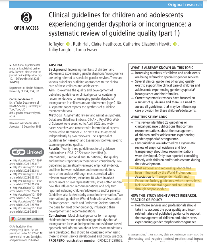 The WPATH 'Standards of Care' lack developmental rigor.

-U of York systematic review commissioned by #CassReview