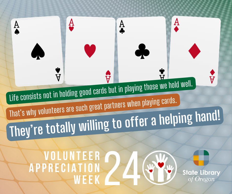 statelibraryor's tweet image. From mending damaged materials to prepping audio books for mailing to answering reference chats (and so much more), State Library volunteers lend a helping hand in a myriad of ways. We couldn’t ask for better partners!

#SLO #StateLibraryofOregon #VolunteerAppreciationWeek