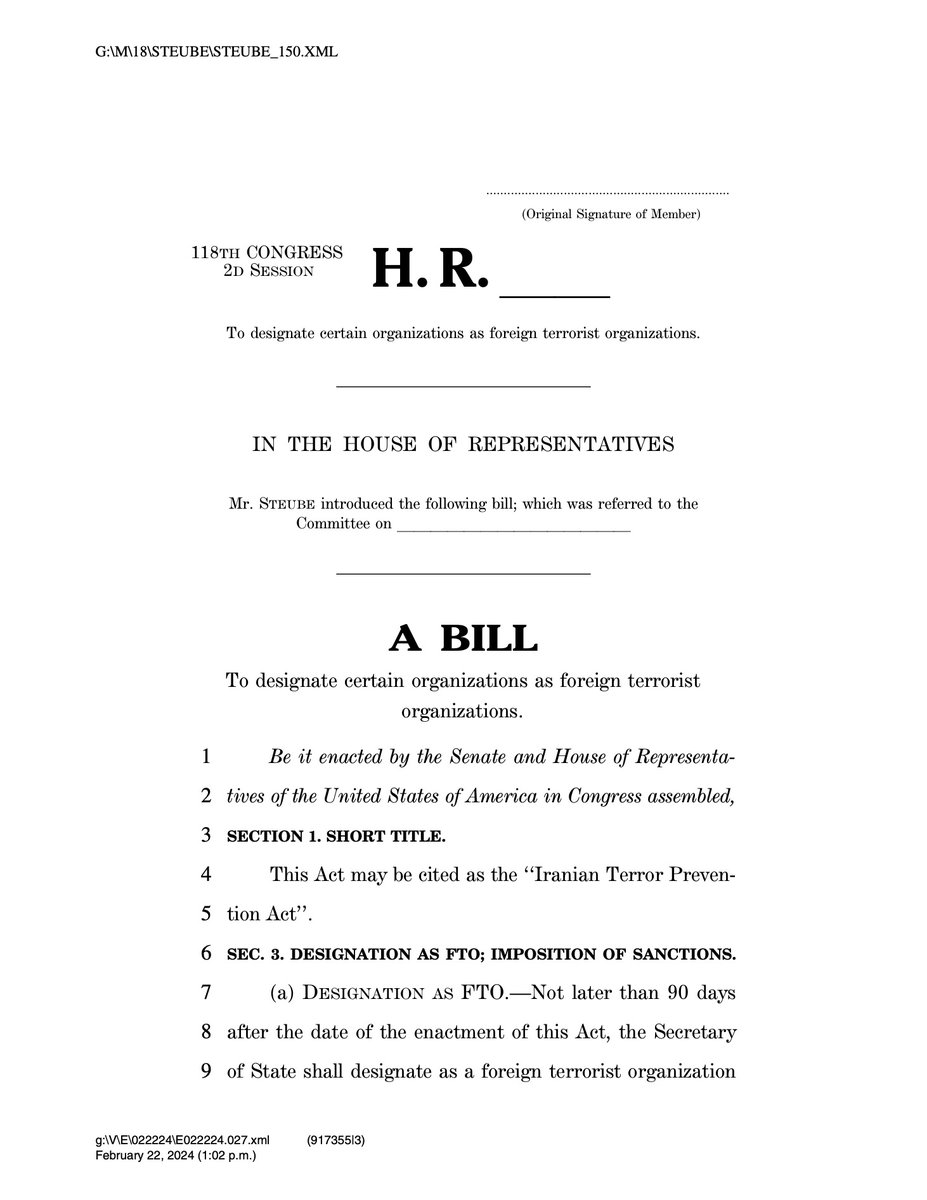 I joined @RepGregSteube and @repkevinhern with the @RepublicanStudy on the Iranian Terror Prevention Act, to designate 11 more of Iran's terrorist puppets as foreign terrorist organizations.
