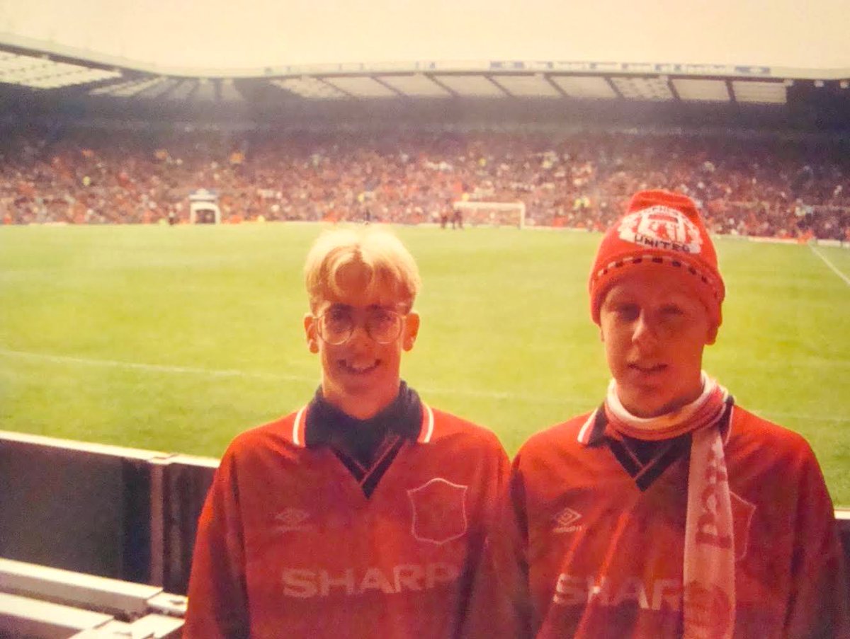 Old Trafford, Manchester - October 1994 Submitted by Warren Elliot “Me & my cousin in the scoreboard end ahead of United v Everton in 1994.  I’m currently a season ticket holder in the SAF Stand & have been a fan since 1986.” #90s #mufc #unitedfanculturearchive #realchangemcr