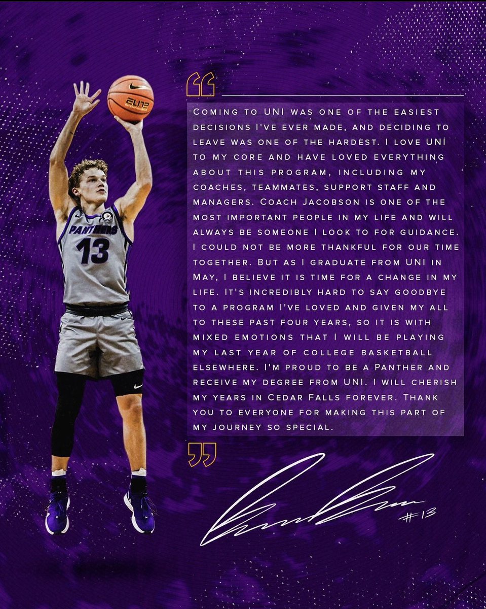 Here’s the announcement from Bowen Born’s Instagram account. The 5-foot-11 guard is headed to the portal after four years at UNI. The Norwalk native is the second starter to enter the portal since the end of the season. Nate Heise landed at Iowa State. #EverLoyal