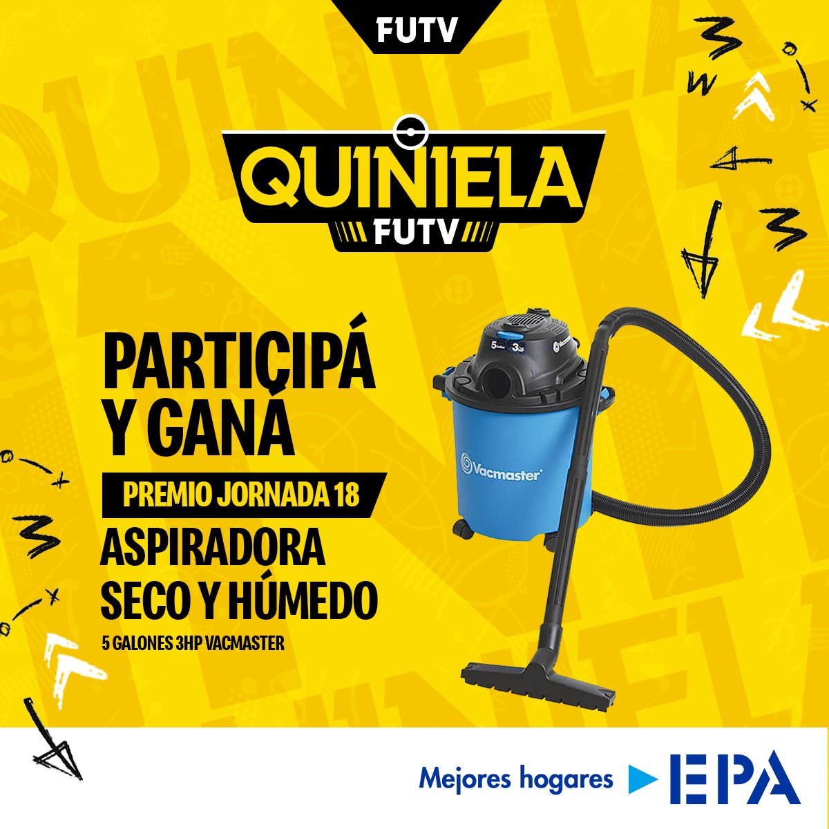 Esta aspiradora cortesía de EPA es el premio que se llevará el ganador de la jornada 18 de la #QuinielaFUTV.

🔗 quiniela.futvcr.com
