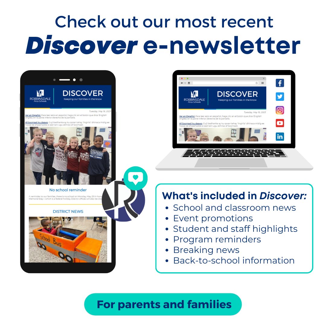 ICYMI: Check out the April 16 issue of the Discover family newsletter! Stories include: transportation opt-in, National Volunteer Appreciation Week, virtual art show, spring theater productions, and much more: bit.ly/3Q6NzT0 | #Rdale281