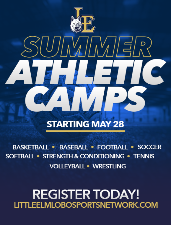 @LEISDAthletics Summer Athletic Camps kick off May 28th! Register your child for basketball, baseball, football, soccer, softball, tennis, volleyball, wrestling and our Strength & Conditioning program. Reserve your spot now at littleelmlobosportsnetwork.com/camps