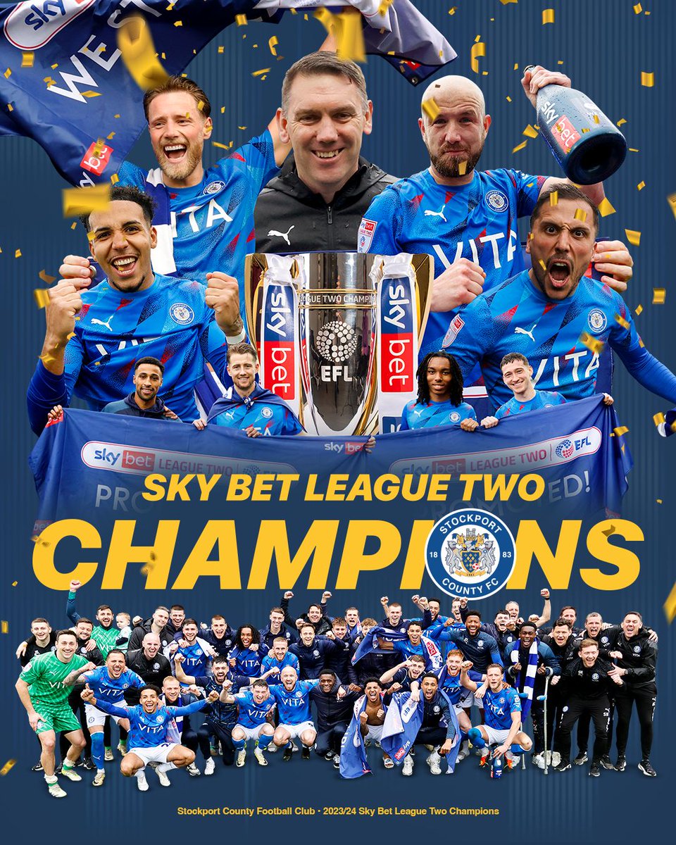 🏆 A third league title in five years 🏆 A first EFL title since 1966/67 Stockport County. 𝗖𝗛𝗔𝗠𝗣𝗜𝗢𝗡𝗦! #StockportCounty