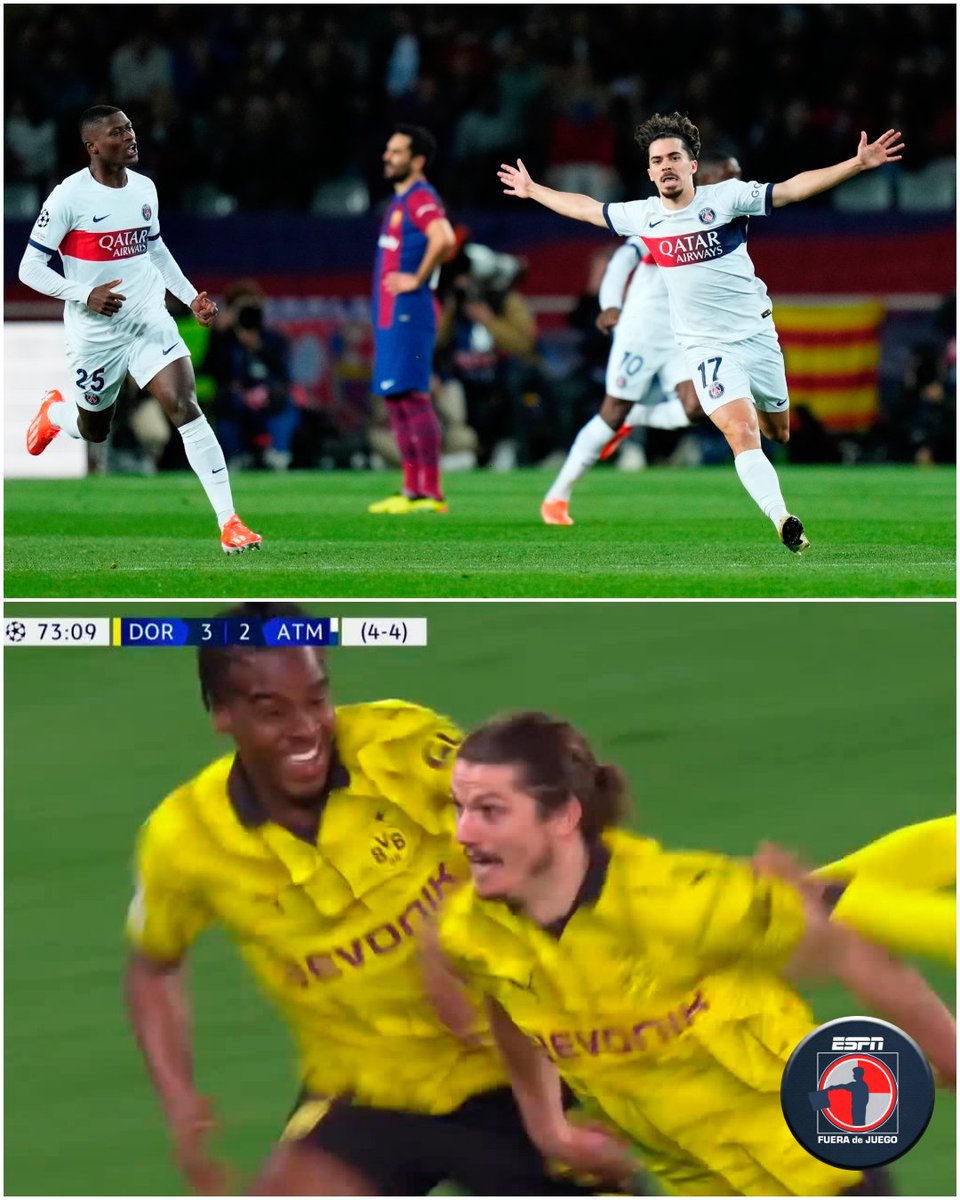 ¡QUÉ LOCURA! Al momento... 🤯 Vitinha y Mbappé le dieron vuelta al global ante el Barcelona 🤯 Atleti respondió, pero el Dortmund les marcó 2 goles en tres minutos