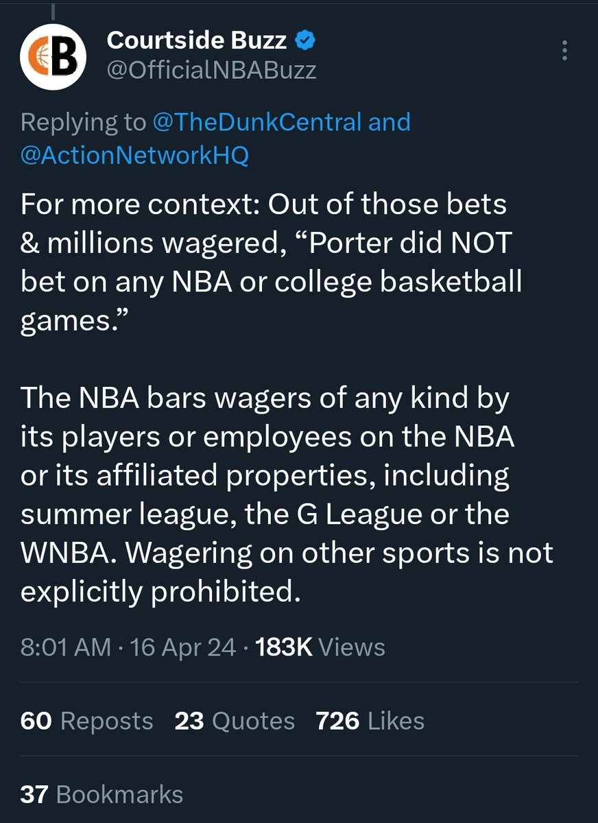 @NBAW0RLD24 @TheDunkCentral @ActionNetworkHQ He didn't bet on any basketball games... This is click bait...