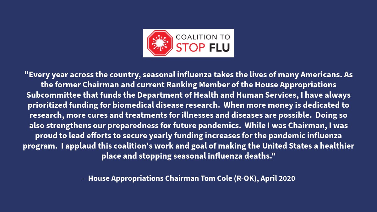 We are excited for @TomColeOK04 to start his tenure as @HouseAppropsGOP Chairman and thank him for his long-standing commitment to influenza preparedness, highlighted in his statement at our coalition’s founding.